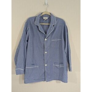 Vintage Christian Dior Pajama Top Checkered White Blue Long Sleeve Lightweight L